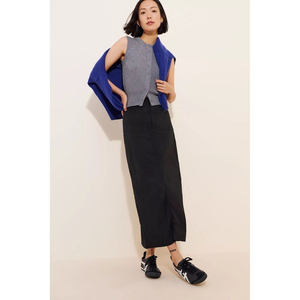 Maeve Colette Black Linen Maxi Skirt Anthropologie Quiet Luxury Utility MP